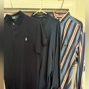 Polo Ralph Lauren shirt lot. 2 LS and one polo short sleeve. Size L and XL